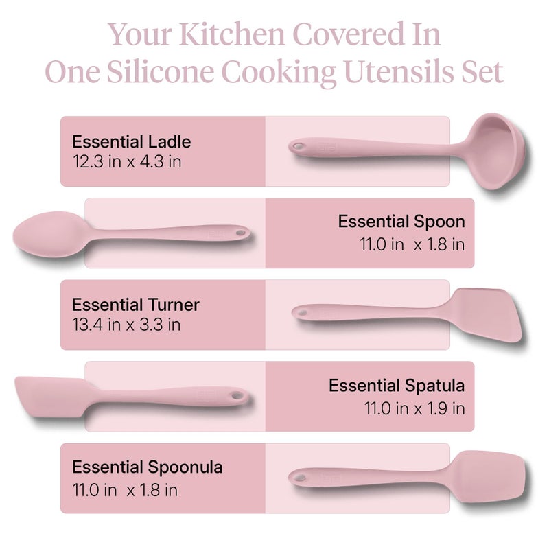 GIR 5-Piece Silicone Kitchen Utensils Set, Non-Toxic Cooking Utensils for Cooking and Baking, Heat Resistant, Food Grade, Dishwasher Safe Rubber Spatula, Ladle, Spoon - Rose - Image 3