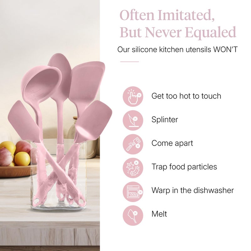GIR 5-Piece Silicone Kitchen Utensils Set, Non-Toxic Cooking Utensils for Cooking and Baking, Heat Resistant, Food Grade, Dishwasher Safe Rubber Spatula, Ladle, Spoon - Rose - Image 5