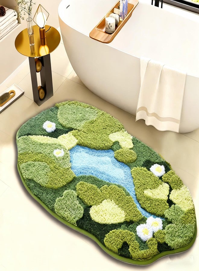 ORTHOMTEX 3D Moss Bath Mat - Ultra Thick & Soft, Water Absorbent, Non-Slip Bathroom Rug for Shower Floor, Bedroom Decor | Moss Green, Oval (20"x32") - Image 1