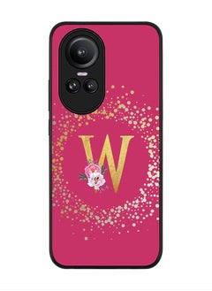 Rugged Black Edge case for Oppo Reno10 / Oppo Reno10 Pro, Slim fit Flexible   Custom Monogram Initial Letter Floral Pattern Alphabet - W (Dark Pink Rose)