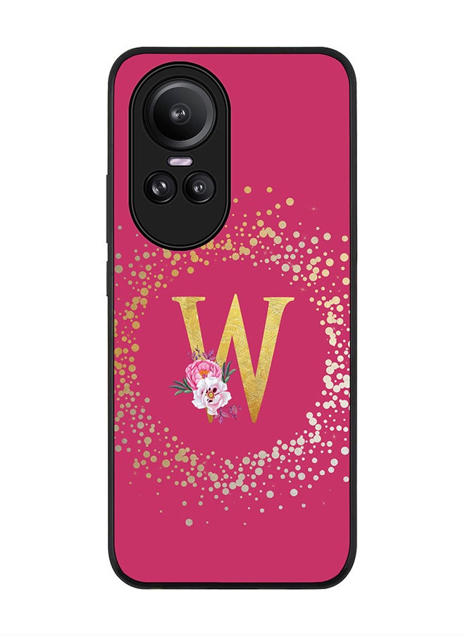 Stylizedd - Rugged Black Edge case for Oppo Reno10 / Oppo Reno10 Pro, Slim fit Flexible   Custom Monogram Initial Letter Floral Pattern Alphabet - W (Dark Pink Rose) - Image 1