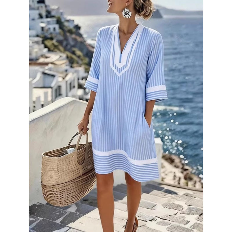 Bohemian Print V-Neck Beach Dress - Image 2