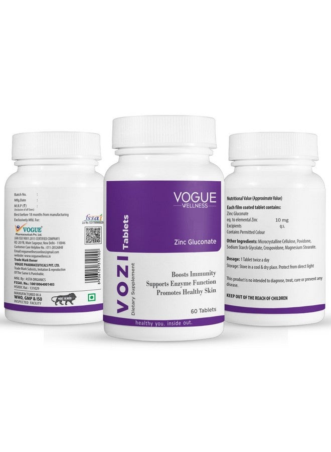 Vogue Wellness Vozi Zinc Gluconate For Immunity Booster, Promotes Healthy Skin (60 No)-(Pack Of 1) - Image 2