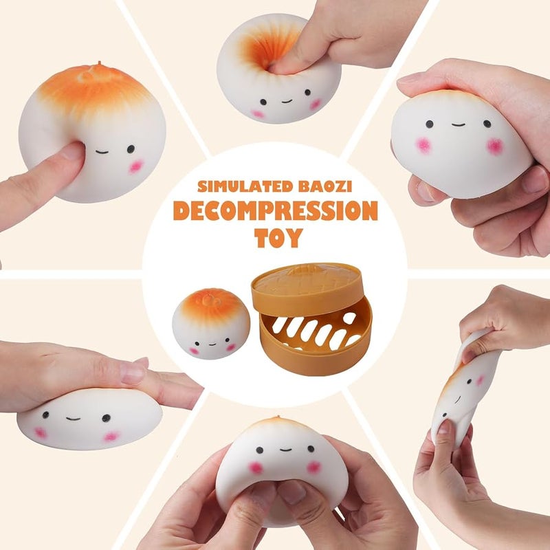 AiSiXin Dumpling Stress Balls for Adults, Dumpling Squishy Toys for Kids, Sensory Toys, Squeeze Dough Ball Stress Relief Toy, Squishy Fidget Toys, Stretchy Stress Ball Squish Toys for ADHD - Image 2