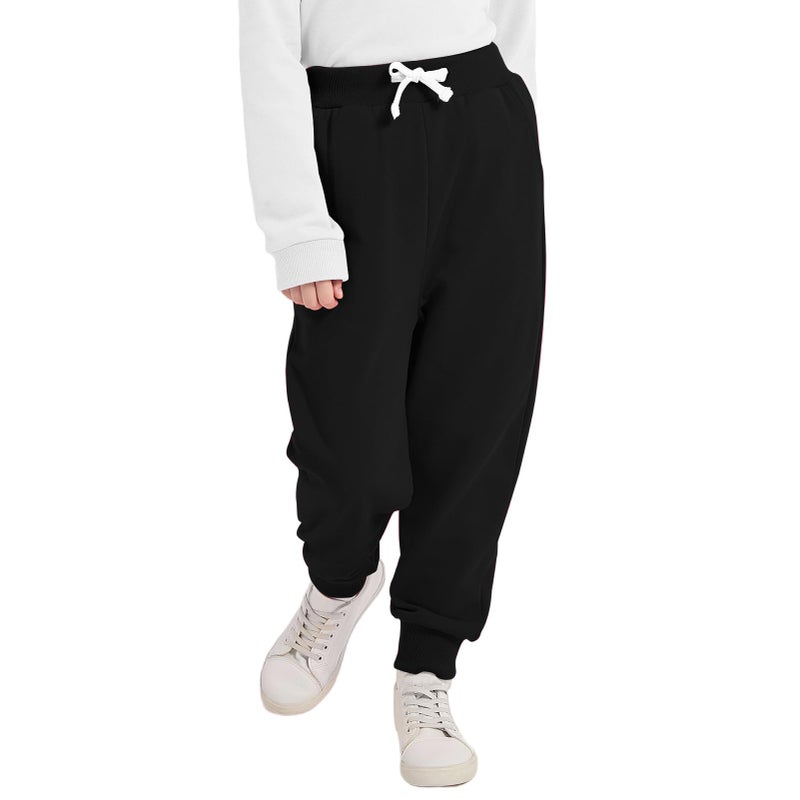 Phedrew Girls Cotton Sweatpants Kids Toddler Jogger Pants Casual Athletic Pull On Pants with Drawstring Pockets(Age 2-14), Black, 2-3 Years - Image 1