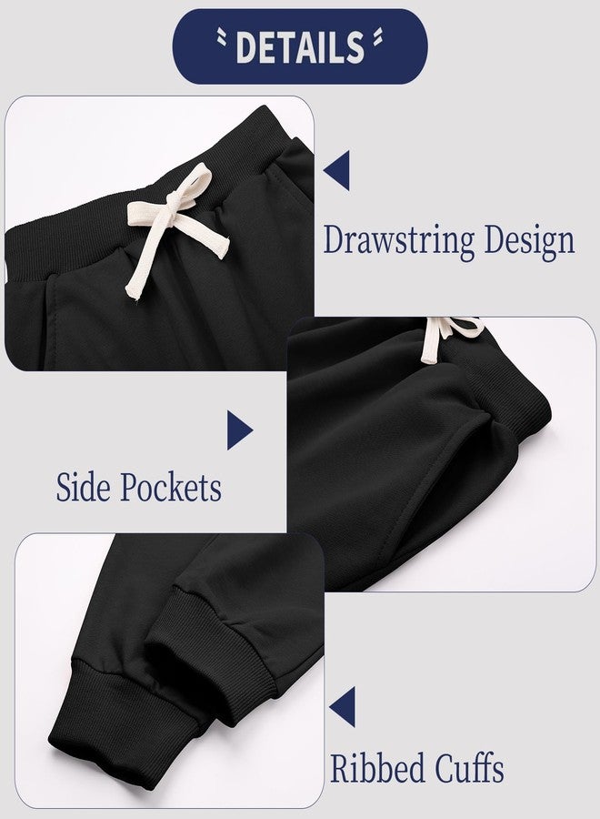 Phedrew Girls Cotton Sweatpants Kids Toddler Jogger Pants Casual Athletic Pull On Pants with Drawstring Pockets(Age 2-14), Black, 2-3 Years - Image 5