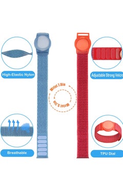 Y&D 2 Piece AirTag Kids Wristband with Adjustable Nylon Strap Holder Protector Breathable Anti Loss Bracelet for Toddler Child Elderly Blue and Red  - Image 5