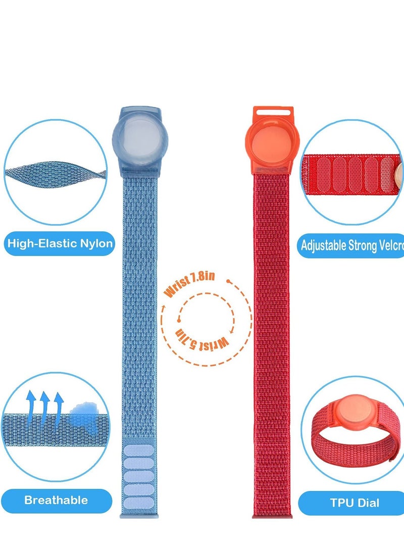 Y&D 2 Piece AirTag Kids Wristband with Adjustable Nylon Strap Holder Protector Breathable Anti Loss Bracelet for Toddler Child Elderly Blue and Red - Image 5