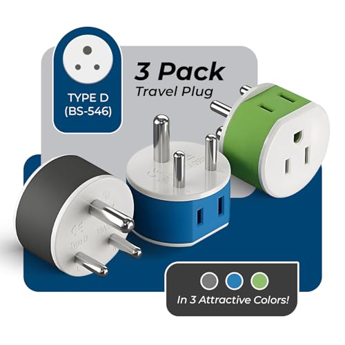 OREI India, Nepal, Maldives Power Plug Adapter with 2 USA Inputs - Travel 3 Pack - Type D (US-10) Safe Grounded Use with Cell Phones, Laptop, Camera Chargers, CPAP, and More - Image 2