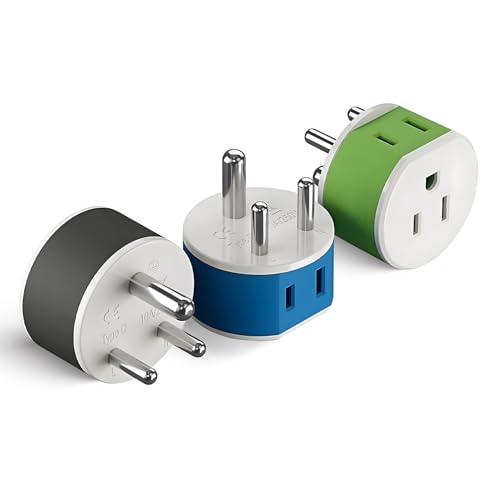 OREI India, Nepal, Maldives Power Plug Adapter with 2 USA Inputs - Travel 3 Pack - Type D (US-10) Safe Grounded Use with Cell Phones, Laptop, Camera Chargers, CPAP, and More - Image 1