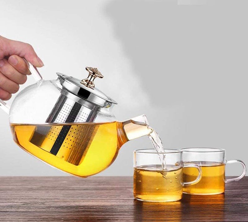 ZEYFLEEB Glass Teapot with Infuser 1000ML Round Shape Clear Glass Tea Kettle with Removable Stainless Steel Strainer Stovetop Safe Glass Teapot for Blooming and Loose Leaf Tea - Image 5