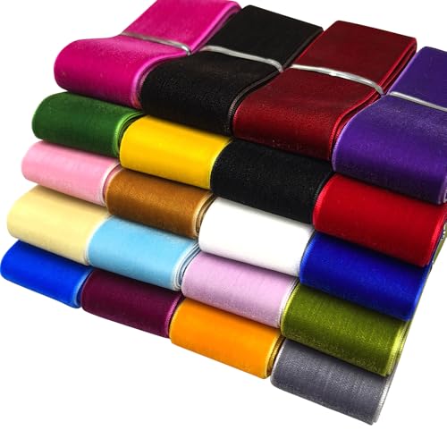 Chenkou Craft 20Yards 1 1/2" Velvet Ribbon Total 20 Colors Assorted Lots Bulk - Image 1