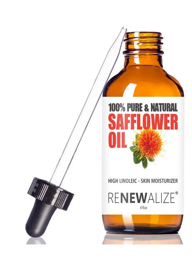 Renewalize - Safflower Seed Oil Face Moisturizer 4 Oz Dark Glass Bottle With Dropper : High Linoleic Facial Serum Regimen For Acne And Oily Skin : Best All Natural Breakout Skincare Treatment For Men And Women - Image 1