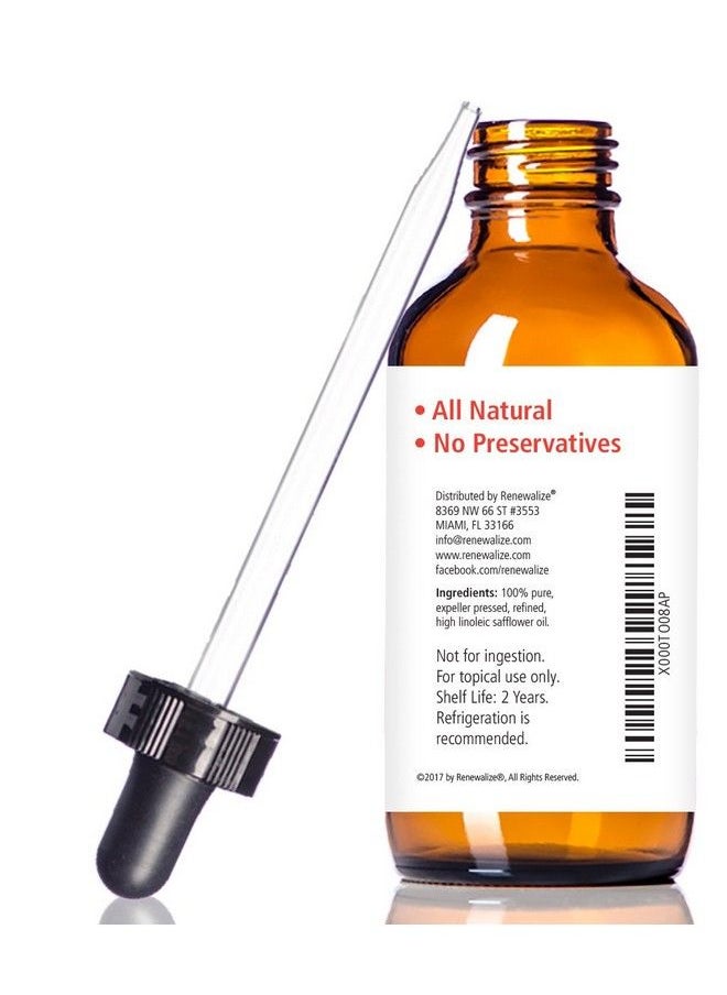 Renewalize - Safflower Seed Oil Face Moisturizer 4 Oz Dark Glass Bottle With Dropper : High Linoleic Facial Serum Regimen For Acne And Oily Skin : Best All Natural Breakout Skincare Treatment For Men And Women - Image 1