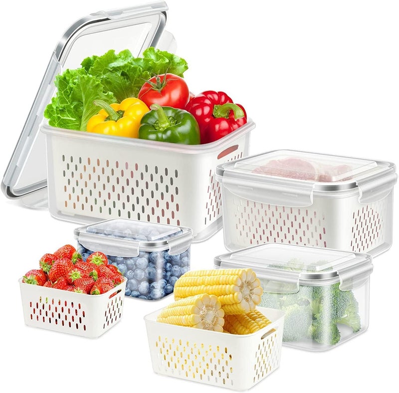 LWVAX Fridge Storage Container Set With Removable Colander For Fruit Vegetable - Dishwasher & Microwave Safe Produce Food Storage Containers - Image 1