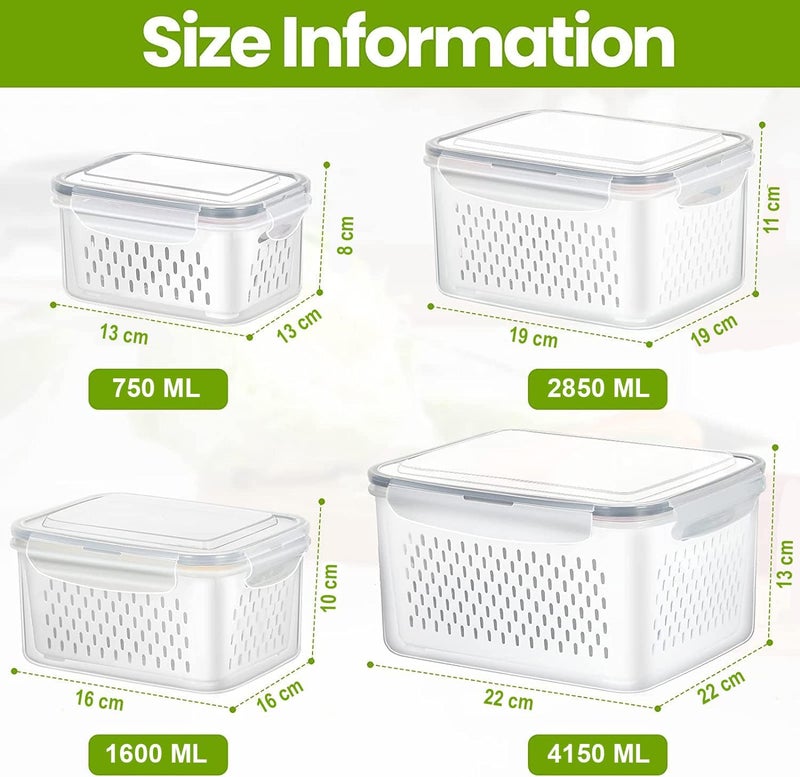 LWVAX Fridge Storage Container Set With Removable Colander For Fruit Vegetable - Dishwasher & Microwave Safe Produce Food Storage Containers - Image 4