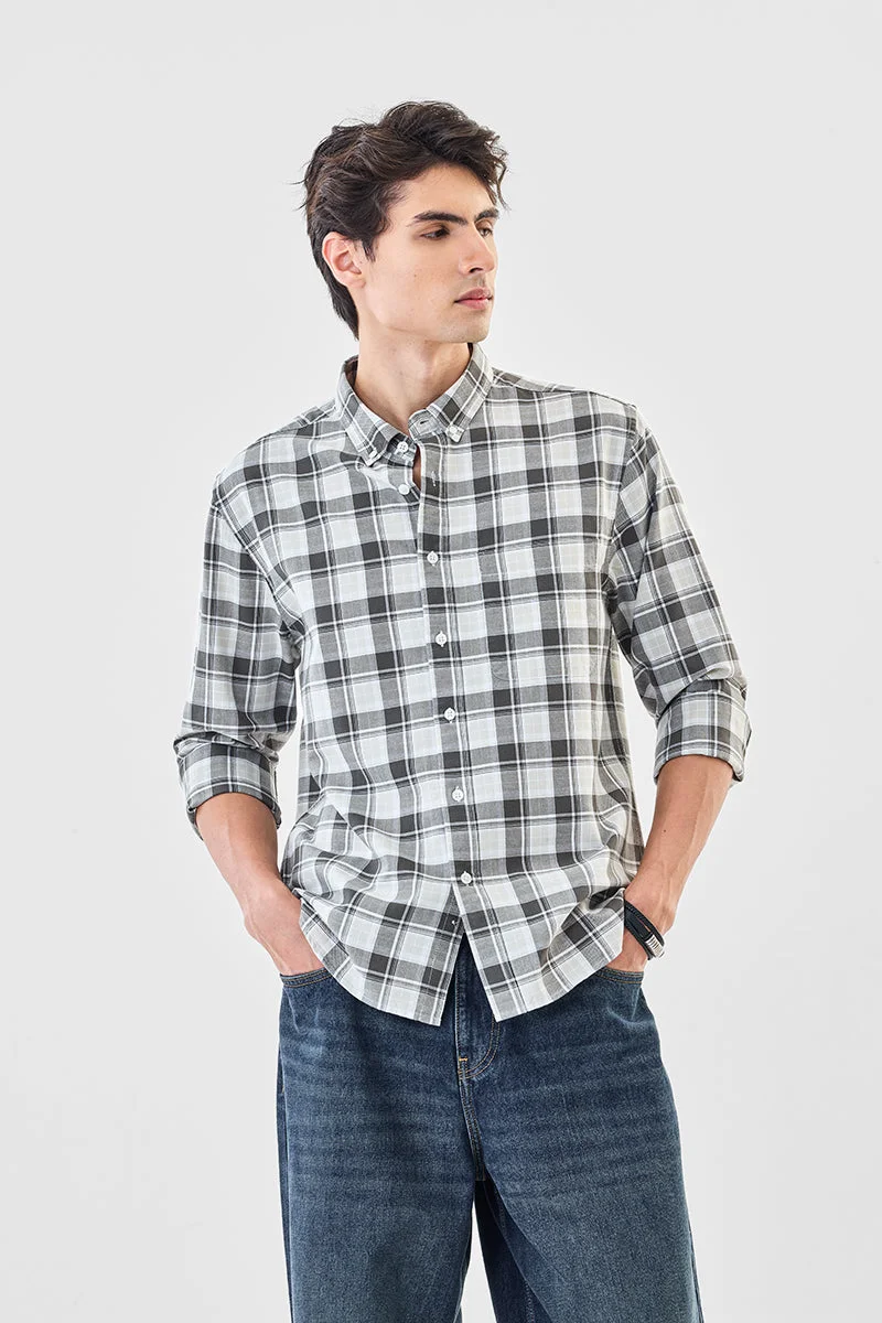 SNITCH Grey Checkered Long Sleeve Regular Fit Shirt