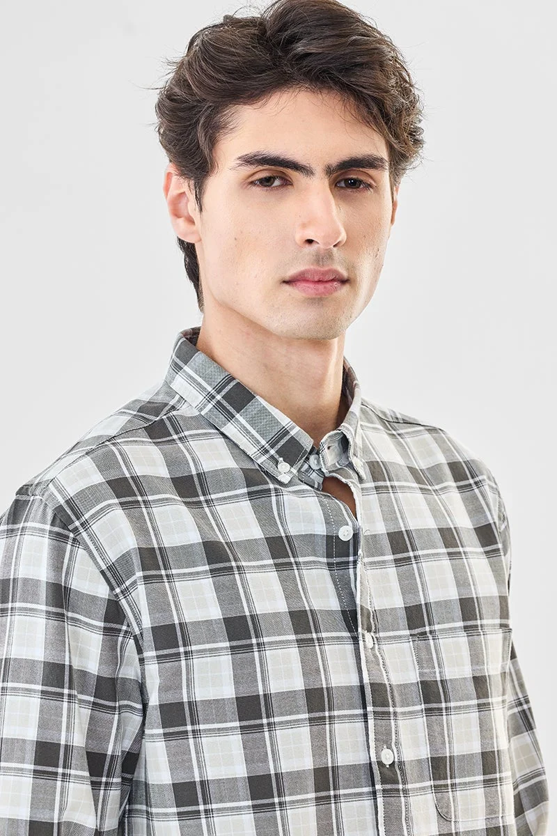 SNITCH Grey Checkered Long Sleeve Regular Fit Shirt