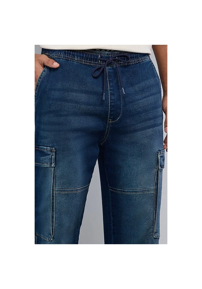 R&b  Washed Cargo Jeans with Drawstring Waist for Men | Best Price UAE