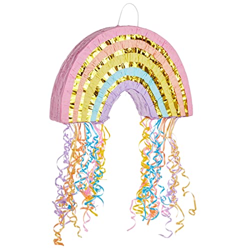 BLUE PANDA Pull String Rainbow Pinata Small 165 x 10 x 3 In Pastel Mini Birthday Pinata for Rainbow Birthday Decor - Image 1