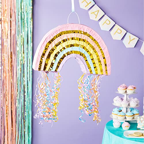 BLUE PANDA Pull String Rainbow Pinata Small 165 x 10 x 3 In Pastel Mini Birthday Pinata for Rainbow Birthday Decor - Image 5