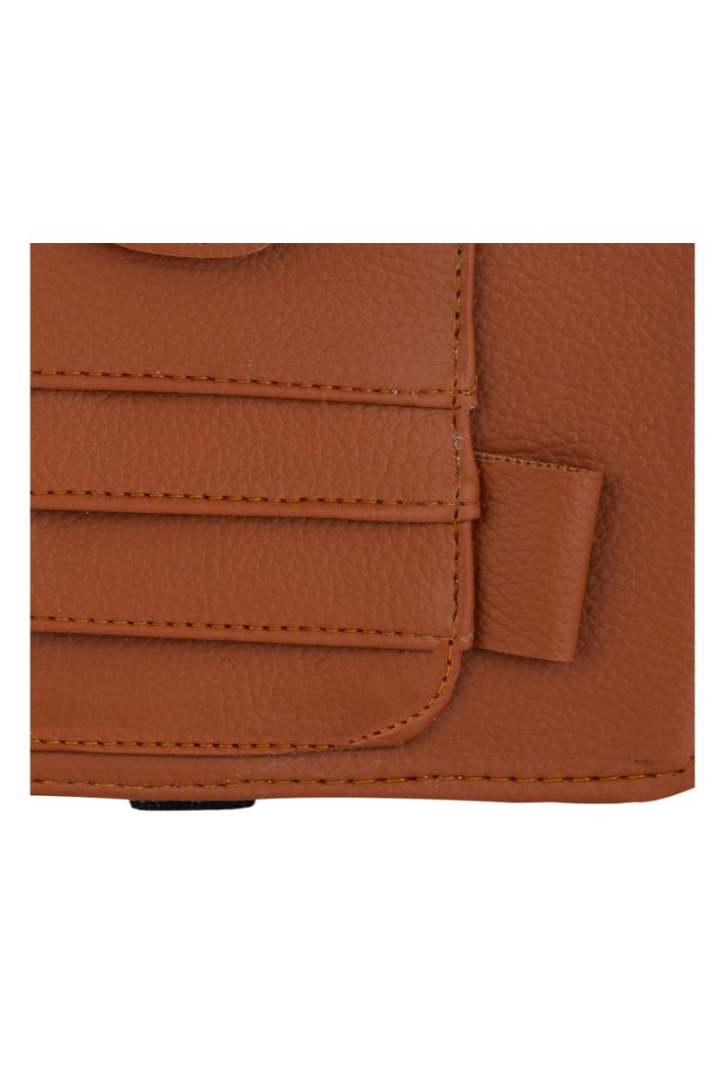 منظم واقي الشمس من الجلد للسيارة - مساحة تخزين واقي الشمس من الجلد الصناعي مع فتحات للبطاقات، وجيب شبكي، ومشبك مغناطيسي للنظارات الشمسية، وحامل أقلام - مناسب للسيارات وسيارات الدفع الرباعي (بني، صغير) - Image 5