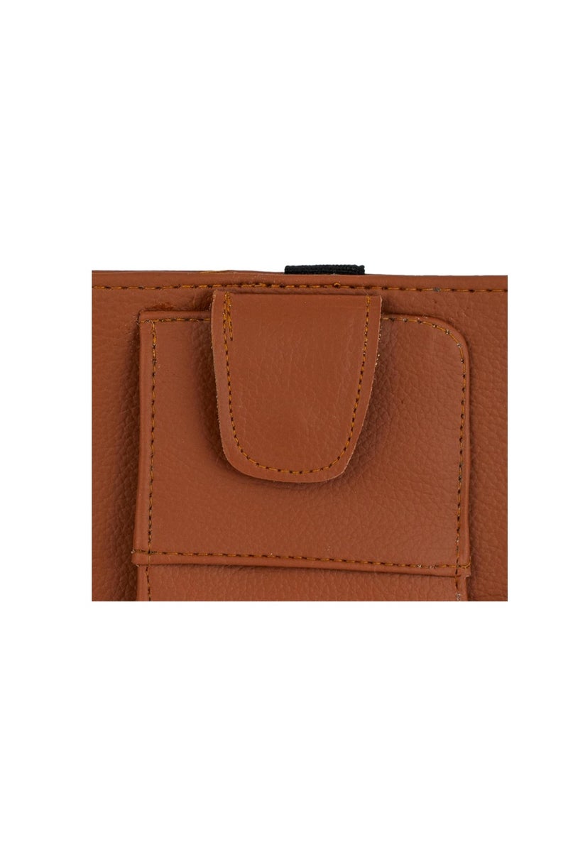 منظم واقي الشمس من الجلد للسيارة - مساحة تخزين واقي الشمس من الجلد الصناعي مع فتحات للبطاقات، وجيب شبكي، ومشبك مغناطيسي للنظارات الشمسية، وحامل أقلام - مناسب للسيارات وسيارات الدفع الرباعي (بني، صغير) - Image 4