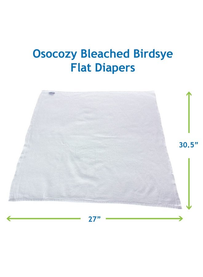 أوسوكوزي حفاضات OsoCozy القماشية المسطحة المبيضة Birdseye (12 قطعة) - 27.5 × 30.5 بوصة، حفاضات أطفال من القماش المسطح بطبقة واحدة مصنوعة من قطن Birdseye الناعم والمتين بنسبة 100% - Image 2