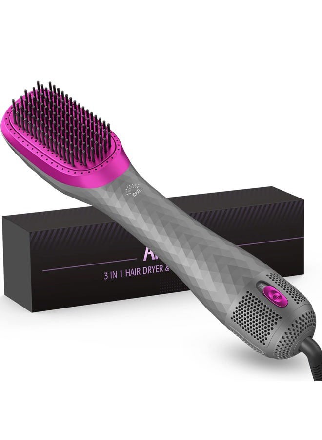 APOKE 3 in 1 Hair Dryer Brush Professional 1200W Powerful Ceramic Tourmaline 3 Heat/2 Speed Settings One Step Hair Dryer and Styler (Gray)  - Image 1
