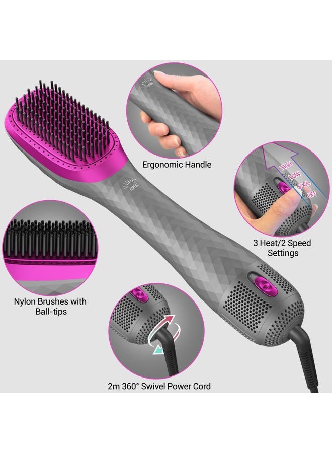 APOKE 3 in 1 Hair Dryer Brush Professional 1200W Powerful Ceramic Tourmaline 3 Heat/2 Speed Settings One Step Hair Dryer and Styler (Gray)  - Image 3