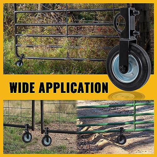 VIVIDA 6" Gate Helper Wheels for Metal Tube Gate, Heavy Duty Farm Wheels with 1-5/8" Thru 2" Pipe Frames, for Swing Chain Link Fence, Black, 1 PCS - Image 2