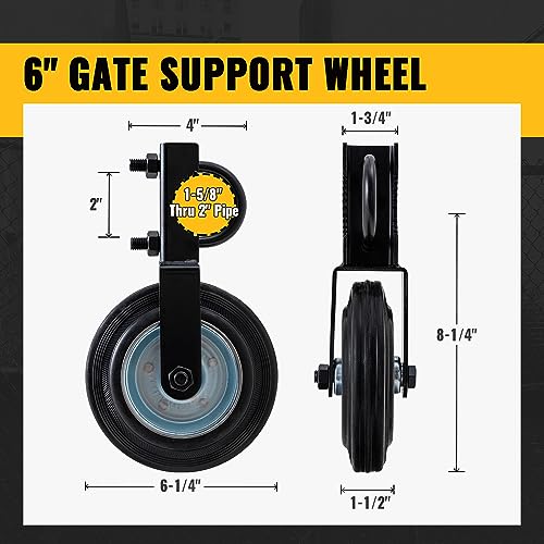 VIVIDA 6" Gate Helper Wheels for Metal Tube Gate, Heavy Duty Farm Wheels with 1-5/8" Thru 2" Pipe Frames, for Swing Chain Link Fence, Black, 1 PCS - Image 3