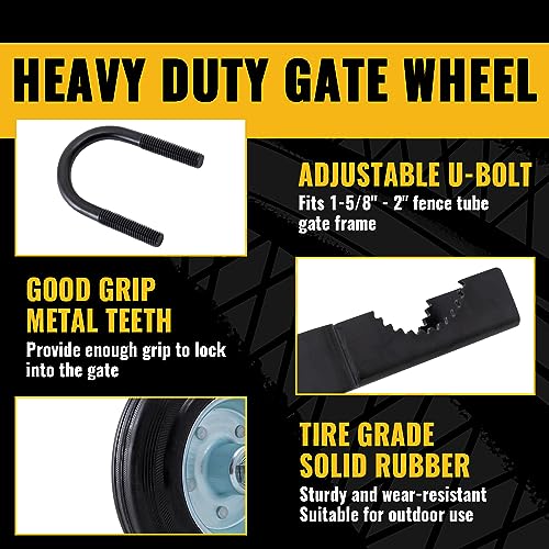 VIVIDA 6" Gate Helper Wheels for Metal Tube Gate, Heavy Duty Farm Wheels with 1-5/8" Thru 2" Pipe Frames, for Swing Chain Link Fence, Black, 1 PCS - Image 5