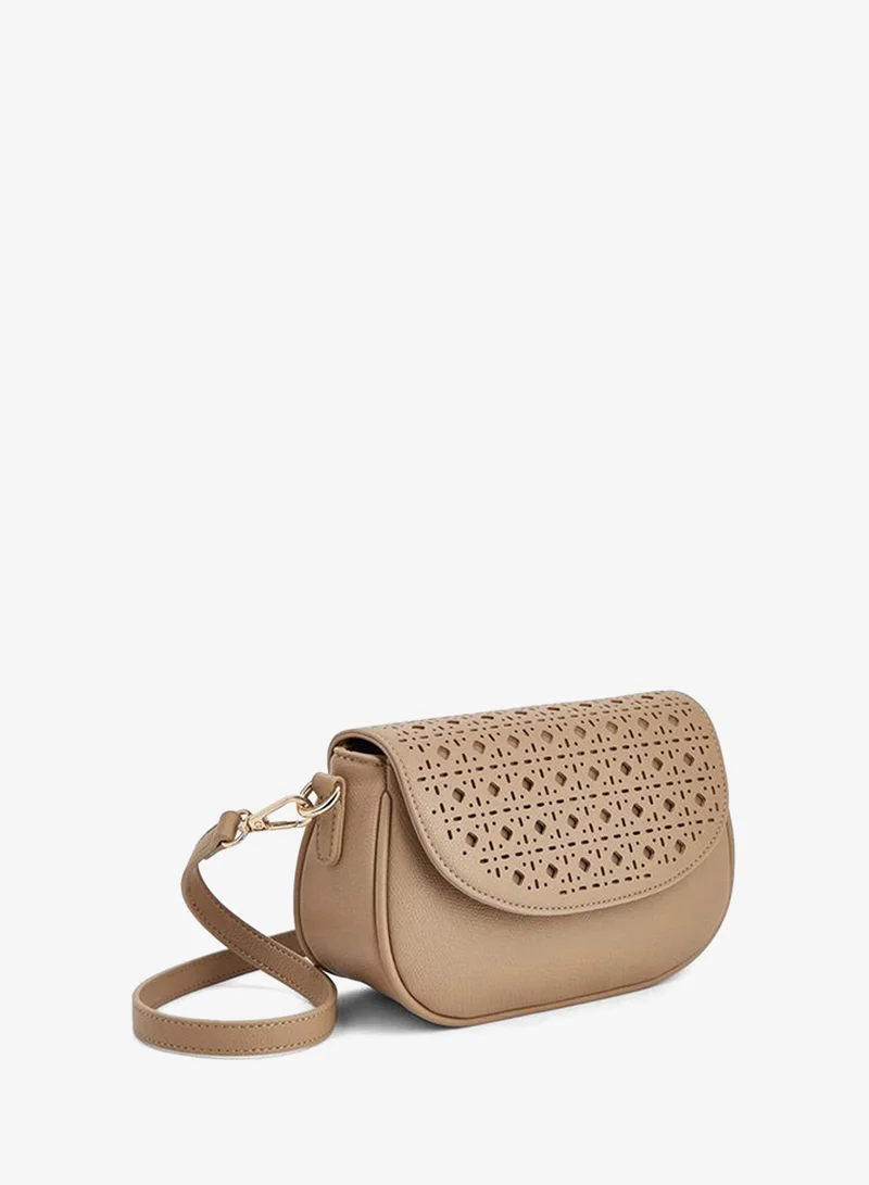 Flora Bella By Shoexpress WHITE Crossbody Bag With Adjustable Shoulder Strap With Laser Cut Design for Women | Best Price UAE