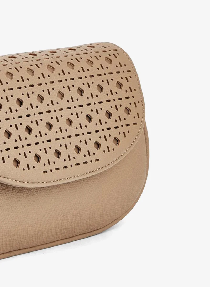 Flora Bella By Shoexpress WHITE Crossbody Bag With Adjustable Shoulder Strap With Laser Cut Design for Women | Best Price UAE