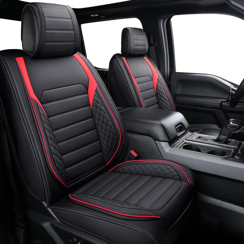 YIERTAI Seat Covers Compatible with 20092025 Ford F150 20172025 F250 F350 F450 Supercab Crew Cab Super Duty XLT Supercrew Pickup Waterproof Leather Seat Protectors5 PCS Full SetBlackRed