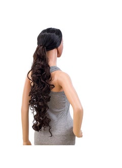SWACC SWACC 24-Inch Long Messy Curls Claw Clip Ponytail Extensions Synthetic Clip in Drawstring Curly Ponytail Hairpiece Jaw Clip Hair Extensions (Dark Brown-4#)  - Image 2