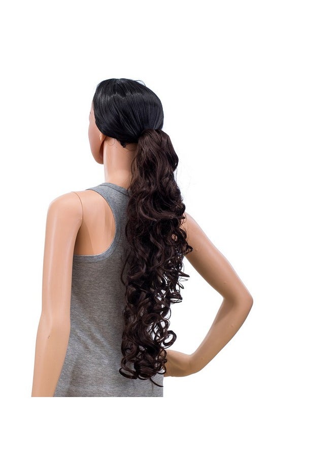 SWACC - SWACC 24-Inch Long Messy Curls Claw Clip Ponytail Extensions Synthetic Clip in Drawstring Curly Ponytail Hairpiece Jaw Clip Hair Extensions (Dark Brown-4#) - Image 1
