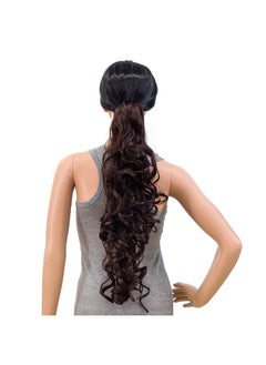 SWACC SWACC 24-Inch Long Messy Curls Claw Clip Ponytail Extensions Synthetic Clip in Drawstring Curly Ponytail Hairpiece Jaw Clip Hair Extensions (Dark Brown-4#)  - Image 1