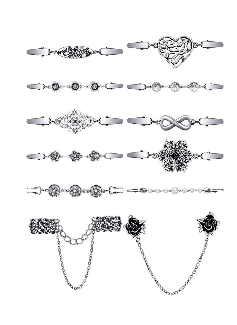 Shirt Clips, Dresses Shirt Clips Cardigan Clips Vintage Sweater Shawl Clips Retro Brooch Pins Collar Chain Clips for Women Girls Dresses Cardigan Collar Safety Pins(12 Pieces) - Image 1