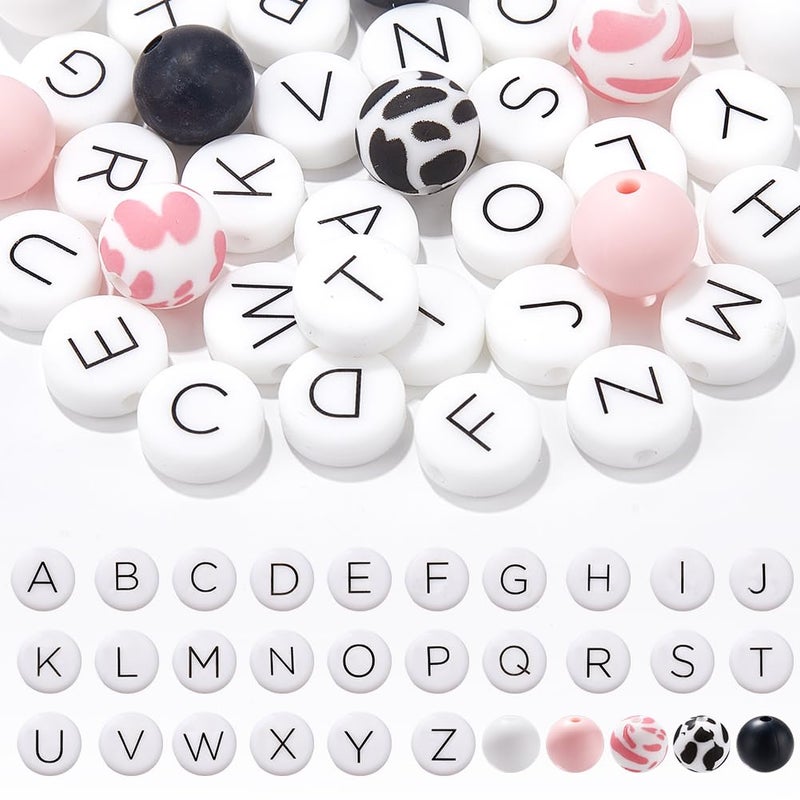 SUNNYCLUE 1 Box 36Pcs Silicone Letter Beads Bulk Alphabet Beads English AZ Capital White Black Pink Flat Round Loose Beads for Jewelry Making Beads DIY Crafts Necklace Bracelet Keychain Beginners - Image 3