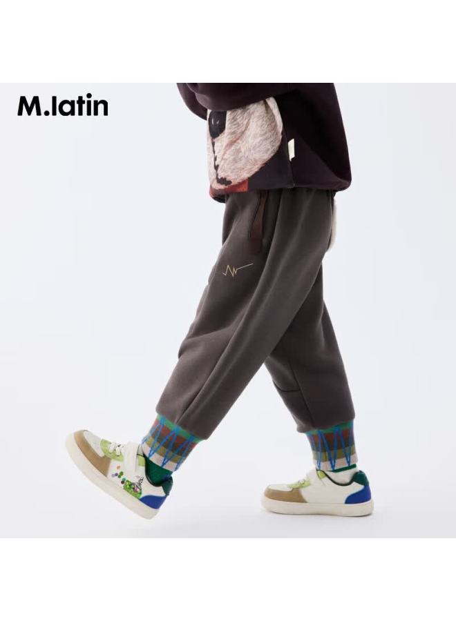 M.latin Kids Pants 25 Winter New Boys Girls Toddler Plush Knit Long Pants With Hugging Beast Carrot Design - Image 1