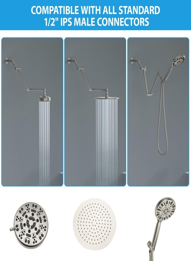 Lordear Shower Extension Arm 12 Inch,Foldable Shower Head Extension Brushed Nickel,Adjustable Height Angle,Solid Stainless Steel Shower Extender Arm for Rain Shower Head With Universal Connection - Image 3