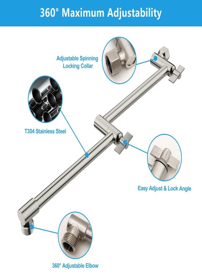Lordear Shower Extension Arm 12 Inch,Foldable Shower Head Extension Brushed Nickel,Adjustable Height Angle,Solid Stainless Steel Shower Extender Arm for Rain Shower Head With Universal Connection - Image 4