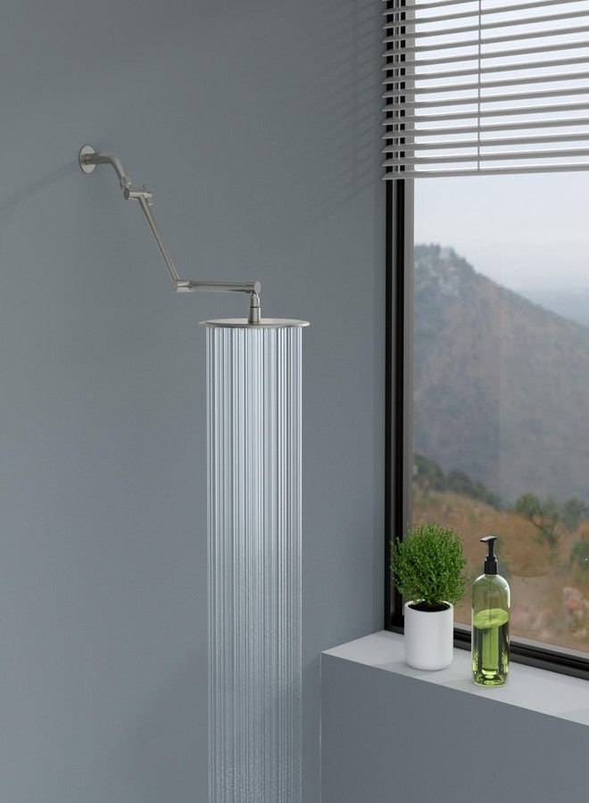 Lordear Shower Extension Arm 12 Inch,Foldable Shower Head Extension Brushed Nickel,Adjustable Height Angle,Solid Stainless Steel Shower Extender Arm for Rain Shower Head With Universal Connection - Image 2
