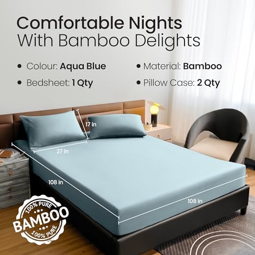 Mush 100% Bamboo King Size Bed Sheet 108x108 inches | 400TC Premium Bamboo Bedsheet for Double Bed | Ultra Soft, Natural Breathable & Cooling Double Bed Luxury Sheets | Pack of 1, Arctic Teal - Image 4
