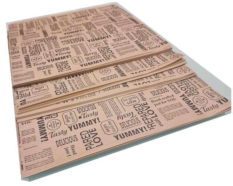 Inditradition Food-Grade Brown Food Wrapping Paper Sheets, Leak-Proof (Pack of 250 Sheets, 11 x 12, Newspaper Print) - Image 3