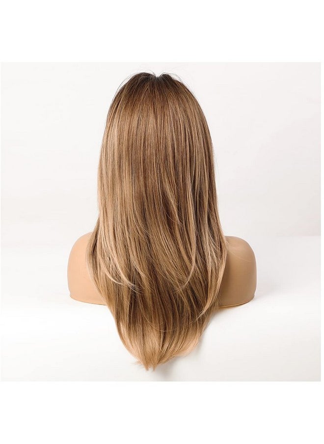 MAGQOO Ombre Brown Wigs Women Long Layered Brown Wig Ombre Brown Layered Wig With Bangs Synthetic Heat Resistant  - Image 5