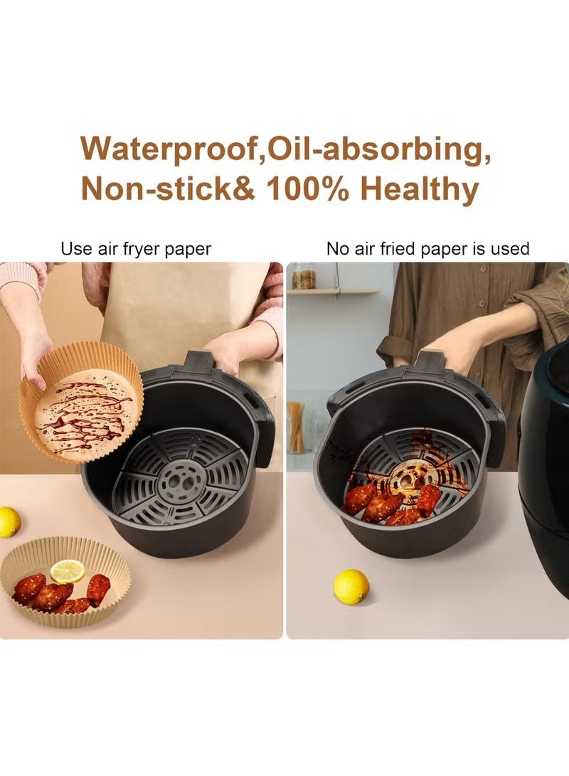 Air Fryer Disposable Paper Liner, 100 PCS Non-stick Disposable Air Fryer Liners, Parchment Paper for Air Fryer Oil-Proof Water-proof Food Grade Liner for Baking Roasting Microwave (6.3 Inch, Natural) - Image 3