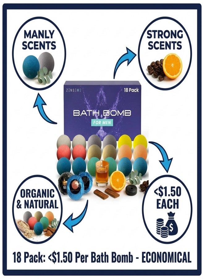 ZenseMe Bath Bombs for Men - Gift Set of 18 Scented Handmade Natural Bath Bombs of 2.5 oz w/Essential Oils, Unique Manly Scents, for Boyfriend, Husband, Father - 18 Pack - Image 3